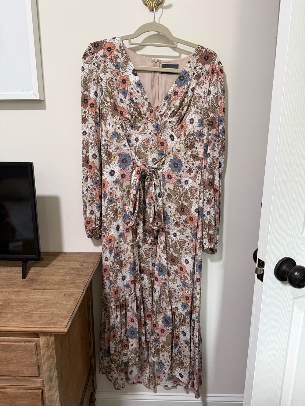 Floral Wrap Tie-Waist Long Sleeve Maxi Dress - Pink Multi